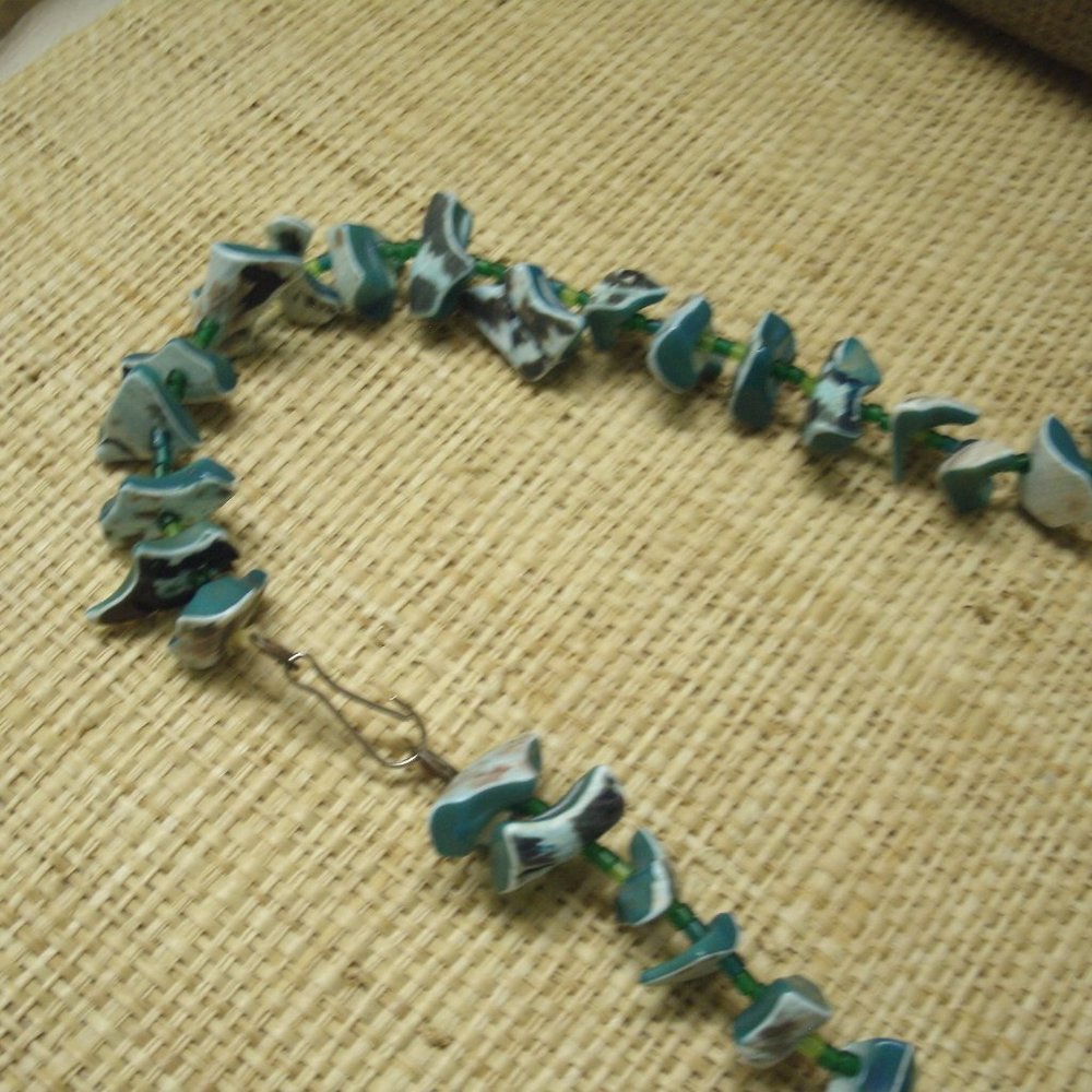 Handmade Blue Dyed Shell & Seed Bead Necklace - Picture 10 of 16